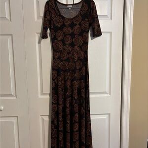 LuLaRoe Black and Brown Rose Pattern Maxi Dress